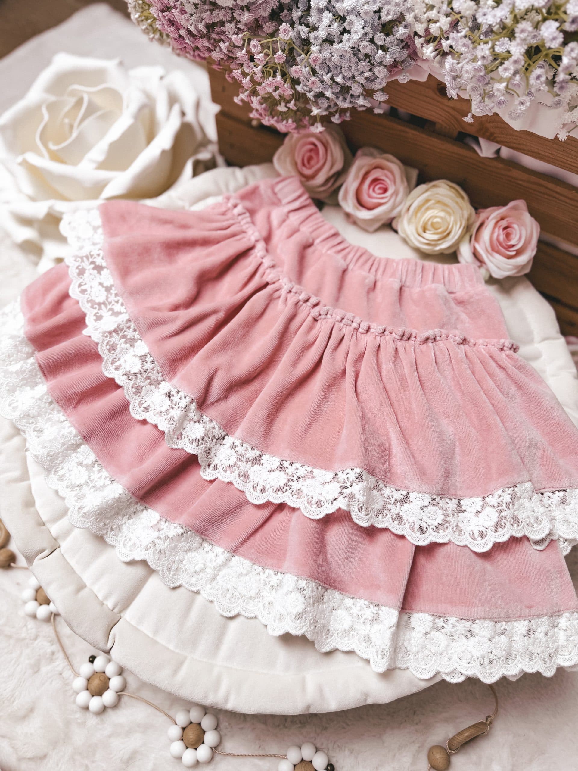 Elegancka spódniczka welurowa Rose Pink