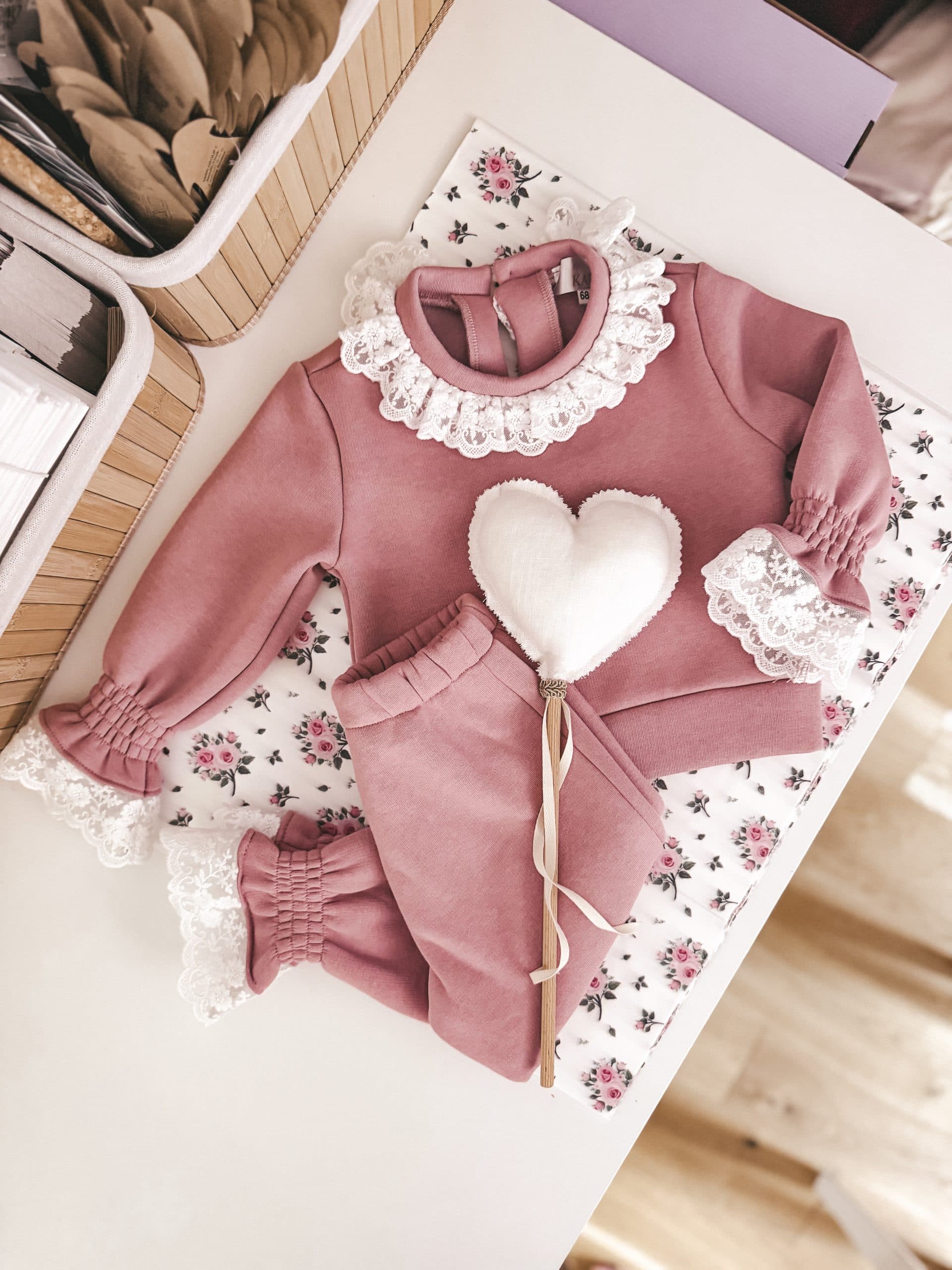 Elegancki ciepły komplet z miękkim meszkiem od środka Dusty pink